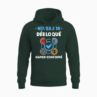 Enfant Gamer Niveau 10 Ans Geek Humour Anniversaire 10 Ans Unisex Hoodie - Forest