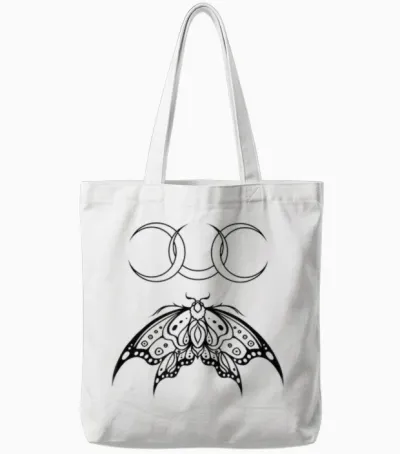 Y2k Mall Goth Moth Und Moon Emo Alt Tote Bags - White
