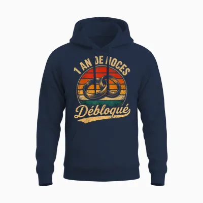 1 an De Mariage Noces De Coton Débloqué Cadeau Vintage Unisex Hoodie - Navy