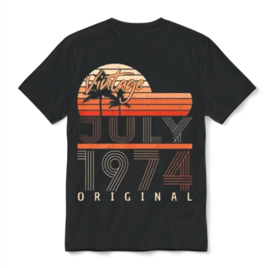 1974 in July Vintage Unisex T-Shirt - Black