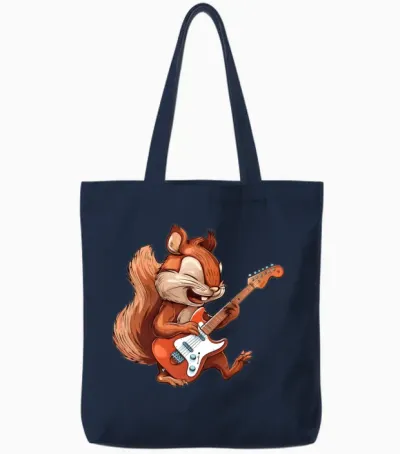 Rock Squirrel Guitarist Band Music Tote Bags - Navy