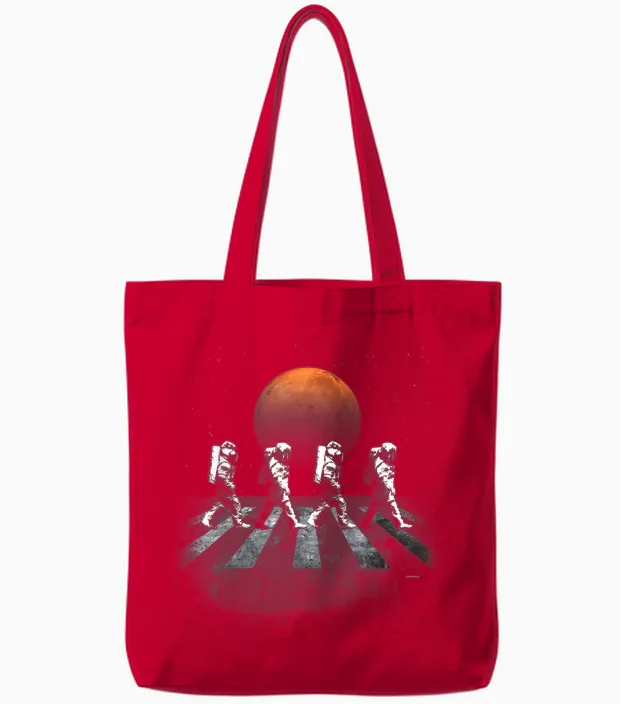 Astronauts in Walking in Space Occupy Mars Tote Bags in Red