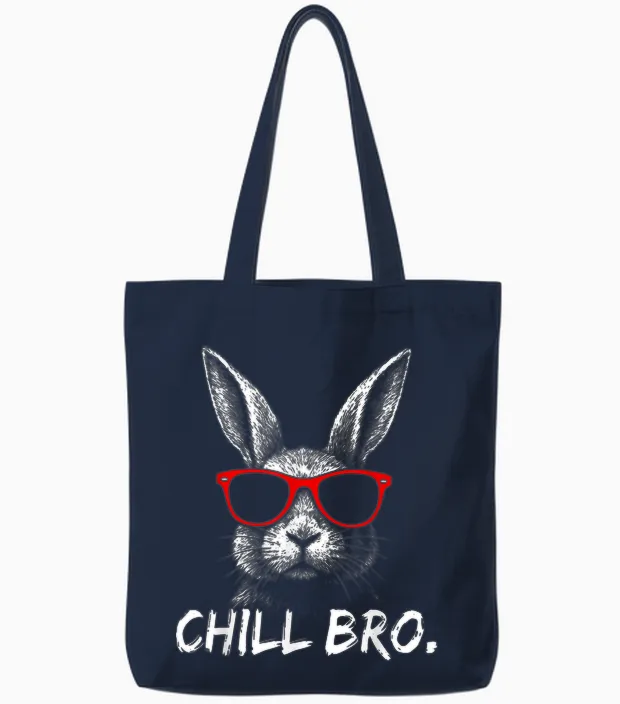 Chill Bro Cool Rabbit with Sunglasses Gamer Rabbit Easter Tote Bags in Navy