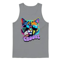 'feel the Groove' Retro Cat Gd Unisex Tank Top - Sport Grey – 1