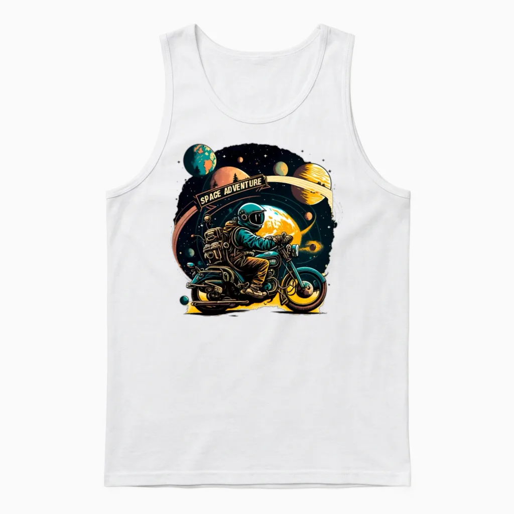 Funny Astronaut on Motorcycle Unisex Tank Top - White