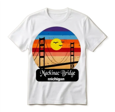 Mackinac Bridge- Retro Vintage Michigan Unisex T-Shirt - White