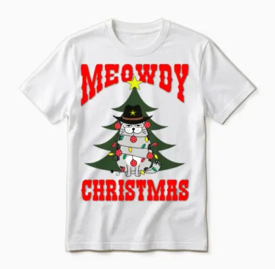Meowdy Christmas Retro Unisex T-Shirt - White