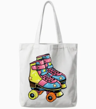 Retro Roller Skates Tote Bags - White