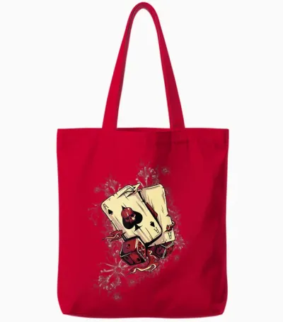 Player - Dice Demonic Poker Card T-Shirt, Black Tote Bags - Red
