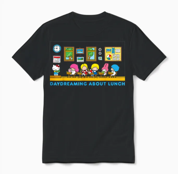 Sanrio Hello Kitty and Friends Daydreaming About Lunch Class Unisex T-Shirt in Black