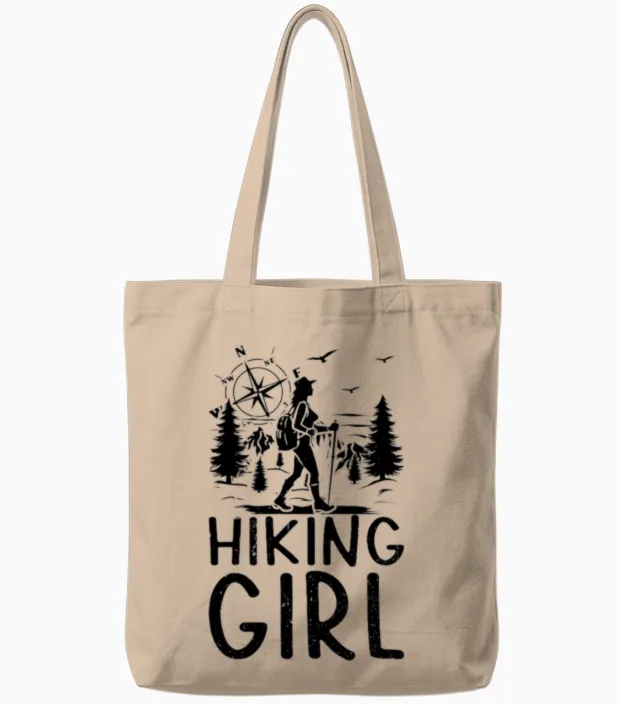 Hiking Girl Hiking Lover Mountain Hiking Tote Bags in Natural