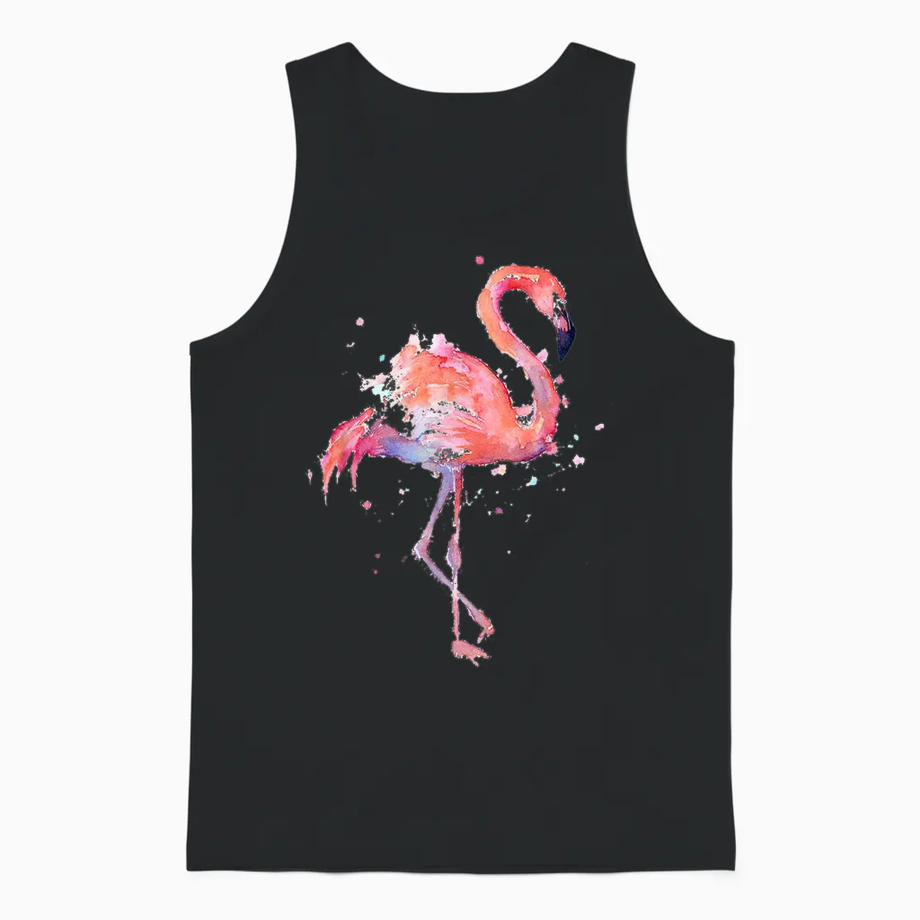 Rosa Flamingo Aquarell Vogel Tropischer Strand Kunstwerk Unisex Tank Top in Black