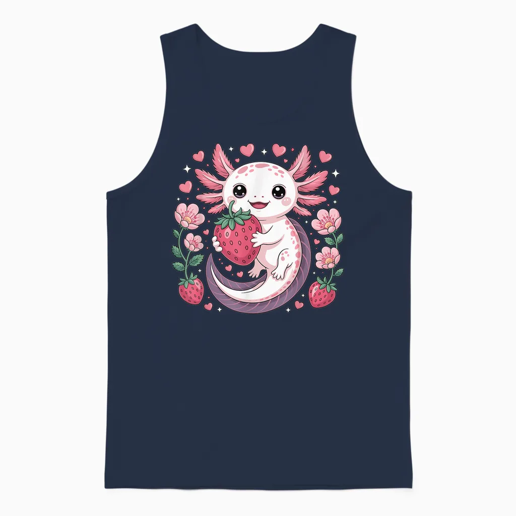Axolotl Erdbeere Kawaii Anime Axolotl Unisex Tank Top in Navy