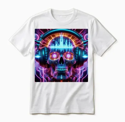 Futuristic Dj Skull Unisex T-Shirt - White