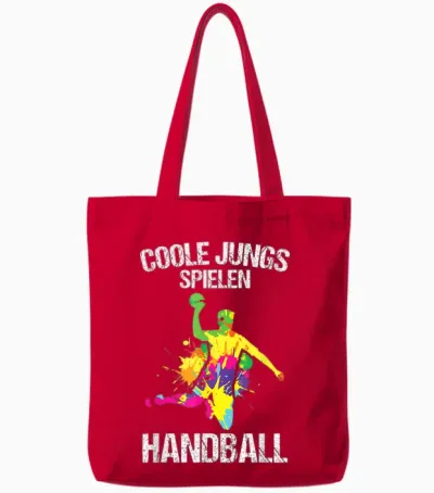 Men's Cool Boys Playing Handball Sports Handballer T-Shirt, Black Tote Bags - Red
