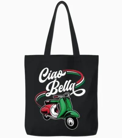 Scooter Moped Ciao Bella Italy Tote Bags - Black
