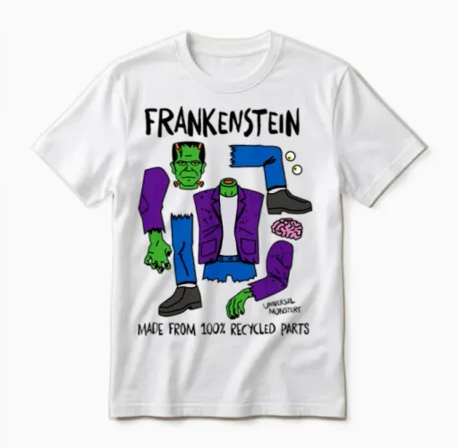 Universal Monsters Body Parts of Frankenstein Unisex T-Shirt in White