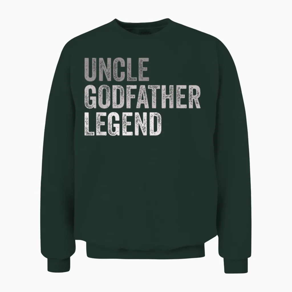 Funny Uncle Godparent Hero Message Uncle Godfather Legend for a Favorite Uncle Family Baptism T-Shirt - Black, Small, Short Sleeve, Classic Fit, Round Neck, Retro, Vintage Style - Men's Casual Unisex Sweatshirt in Forest