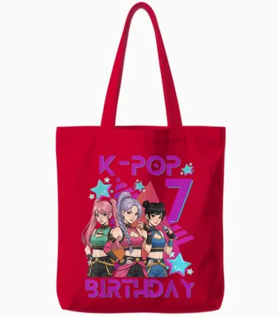 K-Pop K-Pop 7th Birthday Girl 7 Years Tote Bags - Red