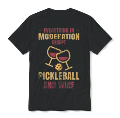 Pickleball and Wine Funny Pickleball Unisex T-Shirt - Black