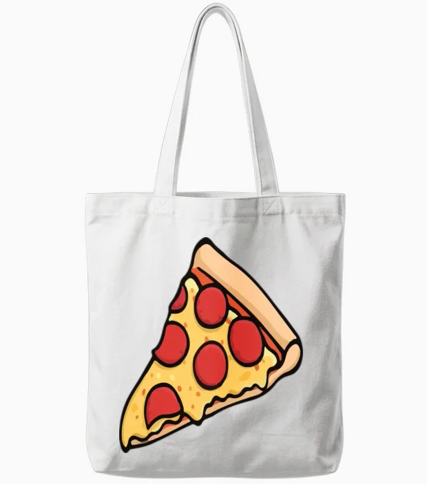Funny Pizza Tote Bags in White