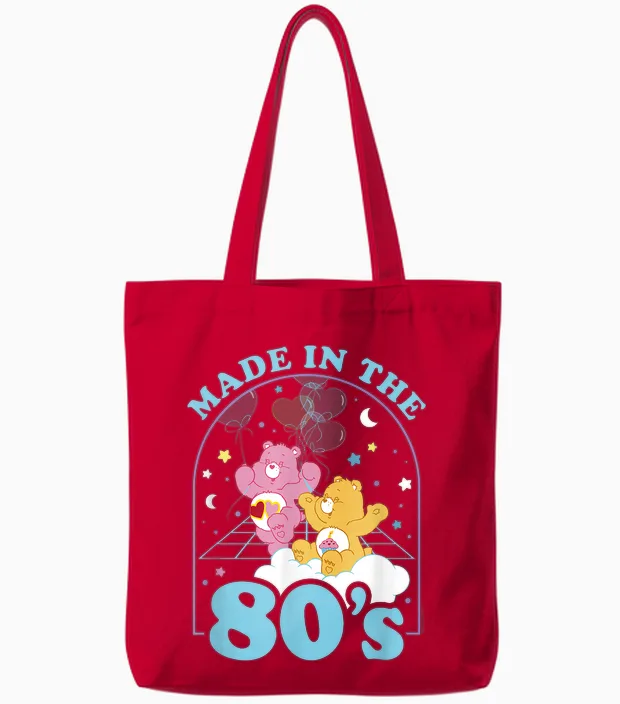 Care Bears Birthday Bear Love-A-Lot Bear Made in the 80's T-Shirt, Black, S Tote Bags in Red