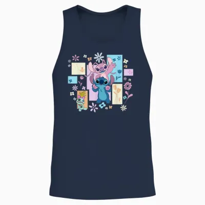 Disney Stitch & Angel Spring Easter Friendly Flower Faces Unisex Tank Top - Navy