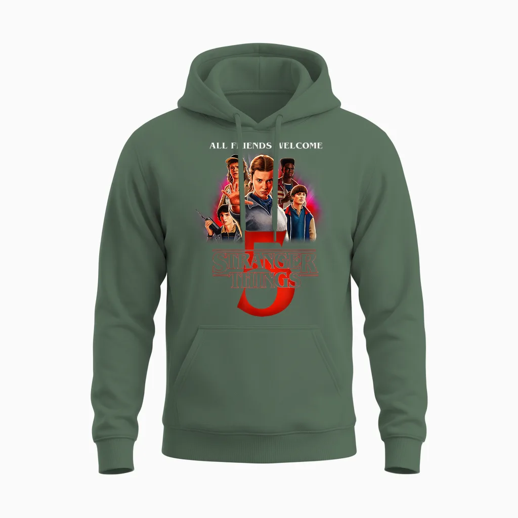 Stranger Things Season Five Unisex Hoodie in Military Green
