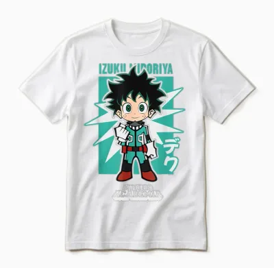 My Hero Academia Chibi Deku Kanji and Starburst Anime Unisex T-Shirt - White