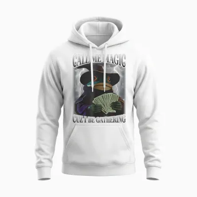 Call Me Magic Cuz I Be Gathering Funny Frog Money Mage Gamer Unisex Hoodie - White