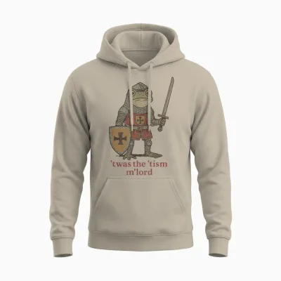 Funny T'was the 'tism M'lord Medieval Knight Frog Tsim Unisex Hoodie - Sand