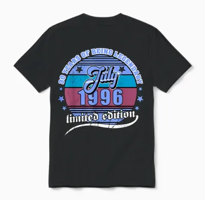 30e Anniversaire Juillet 1996 Millésime 30 Ans Légendaire Unisex T-Shirt - Black