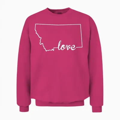 Montana Love State Outline Unisex Sweatshirt - Heliconia