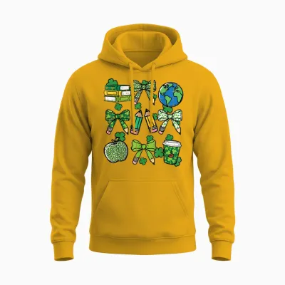 St Patricks Day Teacher Pencil Bow Saint Pattys Women Men Unisex Hoodie - Gold