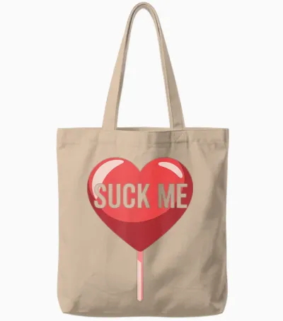 Suck Me Valentine T-Shirt, Black, S Tote Bags - Natural