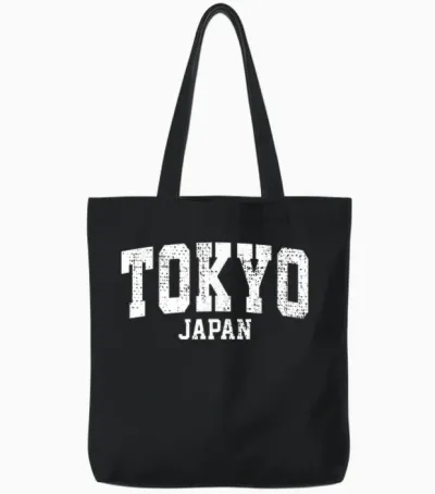 Tokyo City Retro College University Japanese Style Tokyo T-Shirt, Black, S Tote Bags - Black