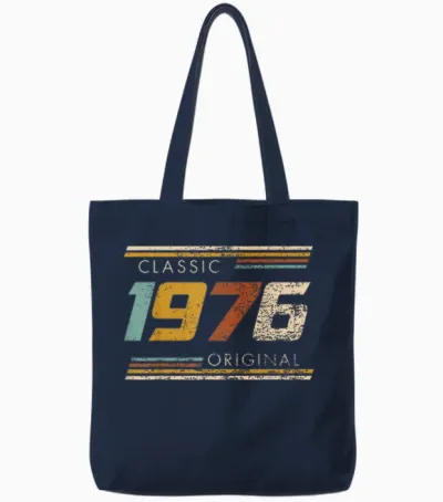 Classic 1976 Original Vintage Anniversary Est Edition 1976 T-Shirt, Black Tote Bags - Navy