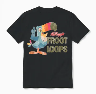 Kellogg's Froot Loops Frühstücksmüsli Retro Tukan Sam Unisex T-Shirt - Black