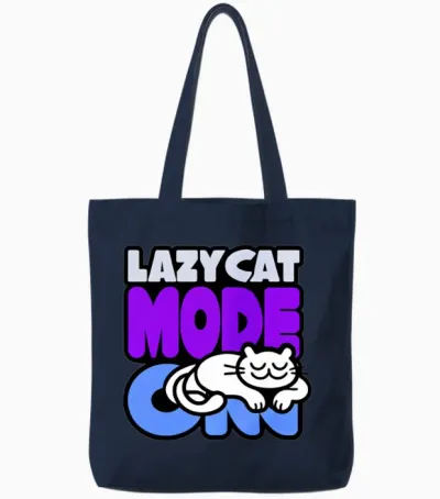 Lazy Cat Mode: on – Funny Cat Lover Tote Bags - Navy
