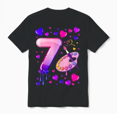 7. Geburtstag, Mädchen 7 Jahre, Malerei, Nummer 7 Unisex T-Shirt - Black