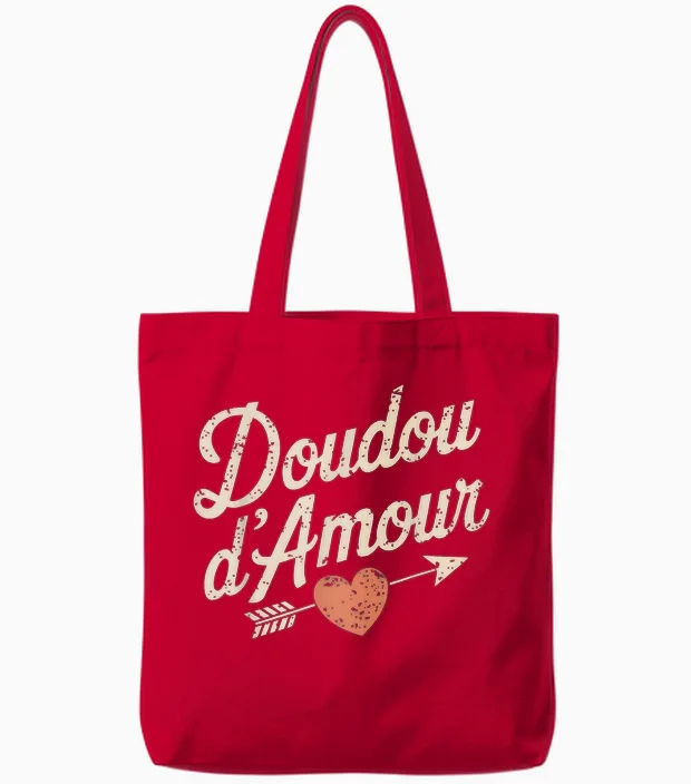 Doudou D'amour Valentine's Day Gift Cute Romantic T-Shirt, Black, S Tote Bags in Red