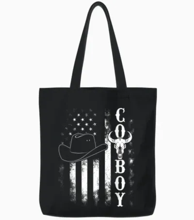 Western Country Men Teen Boy Kid Rodeo Southern Retro Cowboy Tote Bags - Black