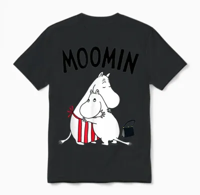 Moomin Moominmamma Moomintroll Hugging T-Shirt, White Unisex T-Shirt - Black
