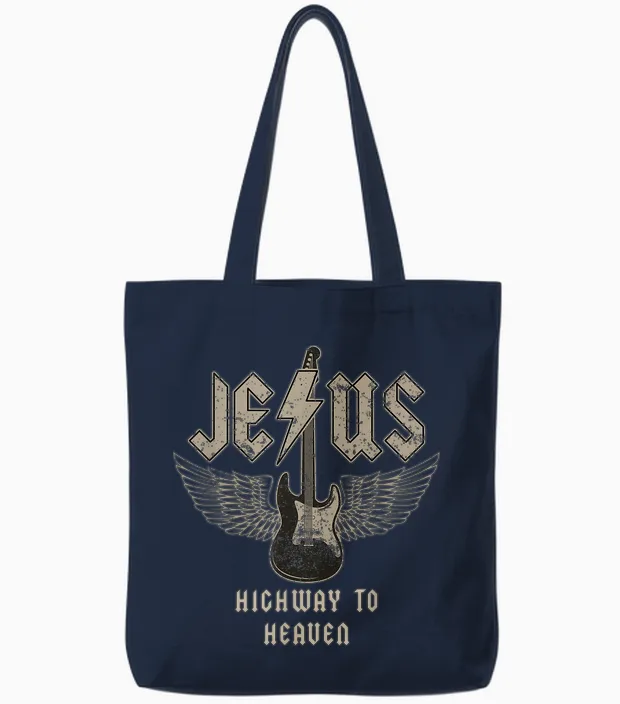 Jesus Rock and Roll Christian Music Worship Bible Verse Tote Bags in Navy