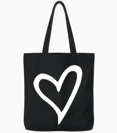 Heart White Tote Bags - Black