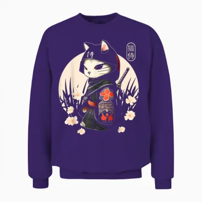 Japanese Samurai Cat for Cat Lovers Unisex Sweatshirt - Purple