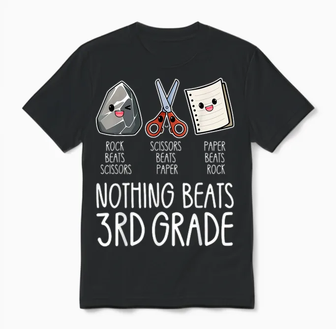 Nothing Beats 3rd Grade Funny Back to School Kids Teachers Unisex T-Shirt in Black