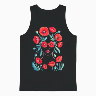 Silhouette Femme Fleur Coquelicot Femmes Unisex Tank Top - Black