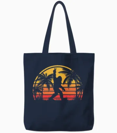 Retro Bigfoot Vintage Sunset Tote Bags - Navy