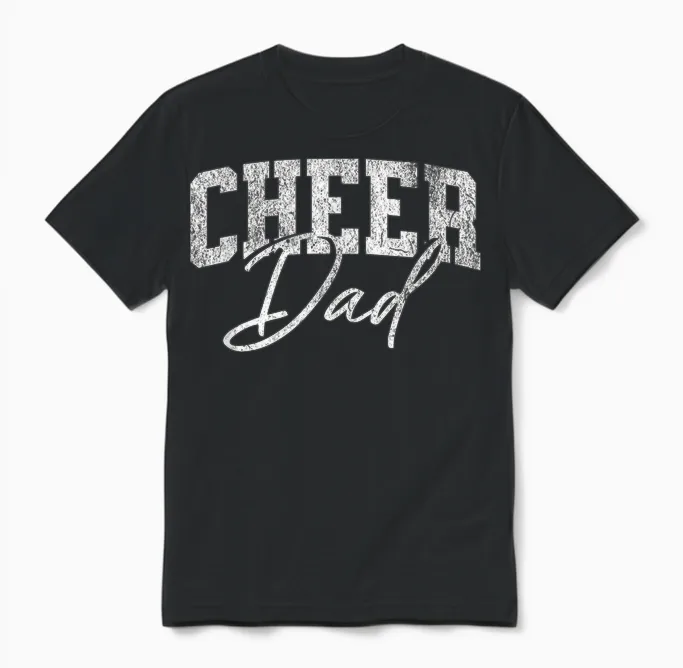 Cheer Dad Black Cheerleading T-Shirt, Black Unisex T-Shirt in Black